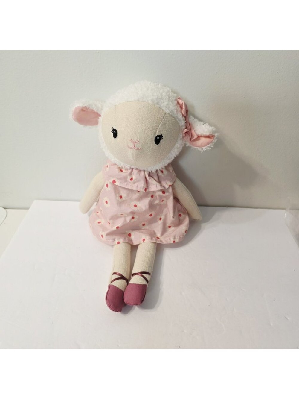Little Town Pink Hair Bows Floral Dress Sheep Lamb Doll Plush Toy